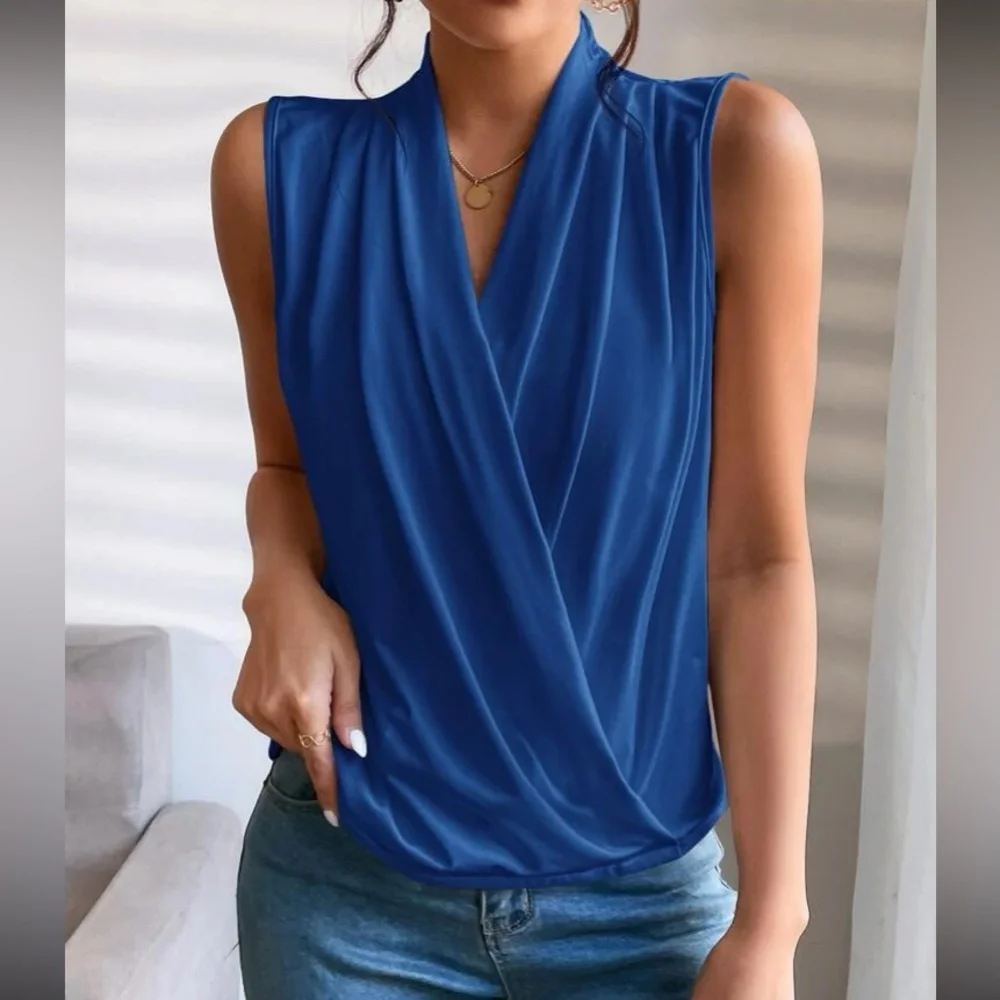 Luxe camel surplice neck wrap top - Picture 13 of 16